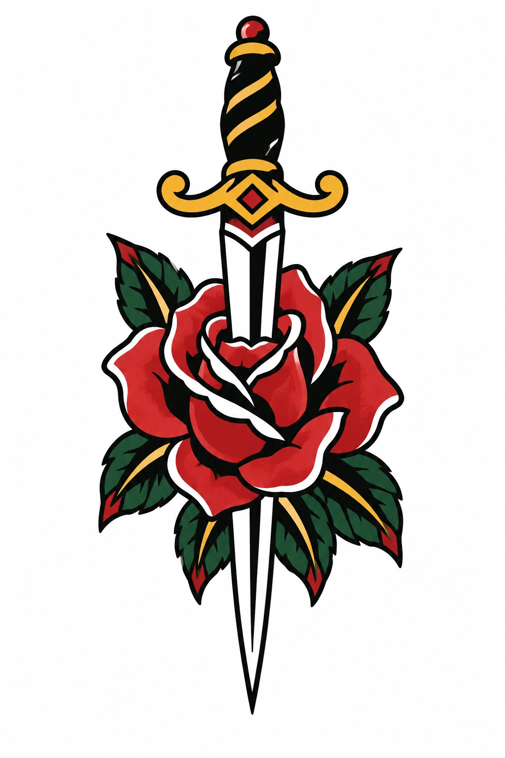 American traditional rose and dagger tattoo design