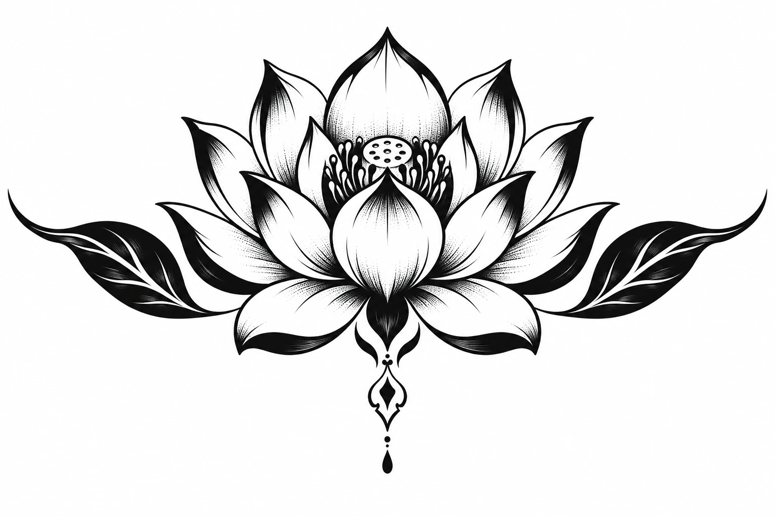 Lotus in Illustrative Blackwork style