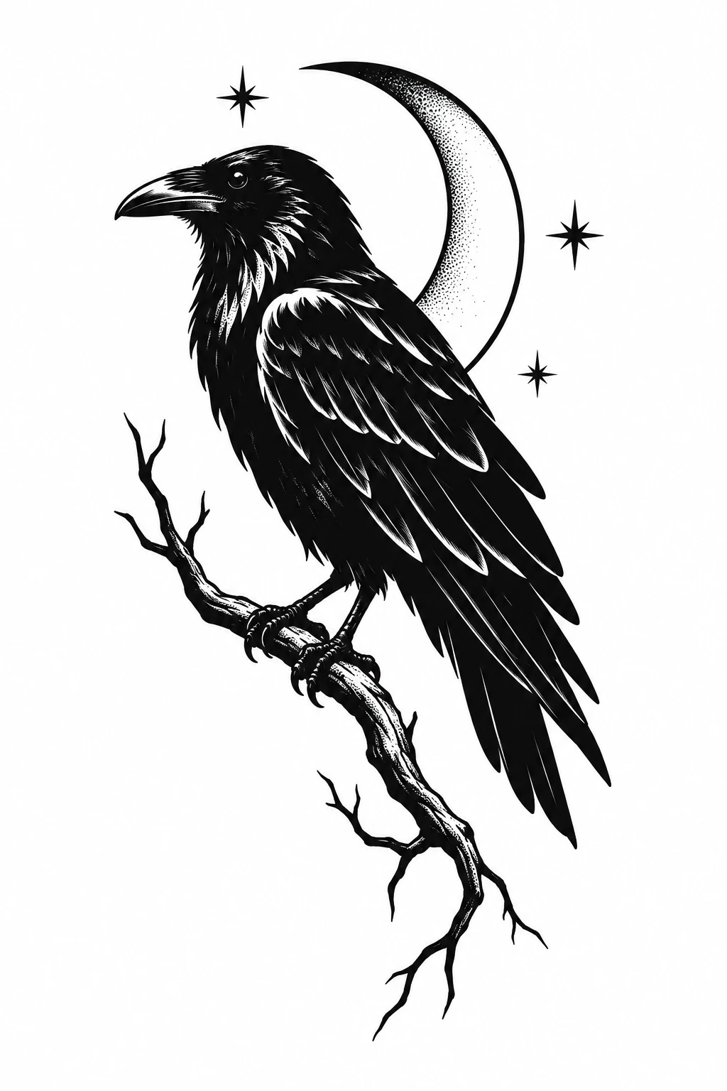 Raven in Illustrative Blackwork style
