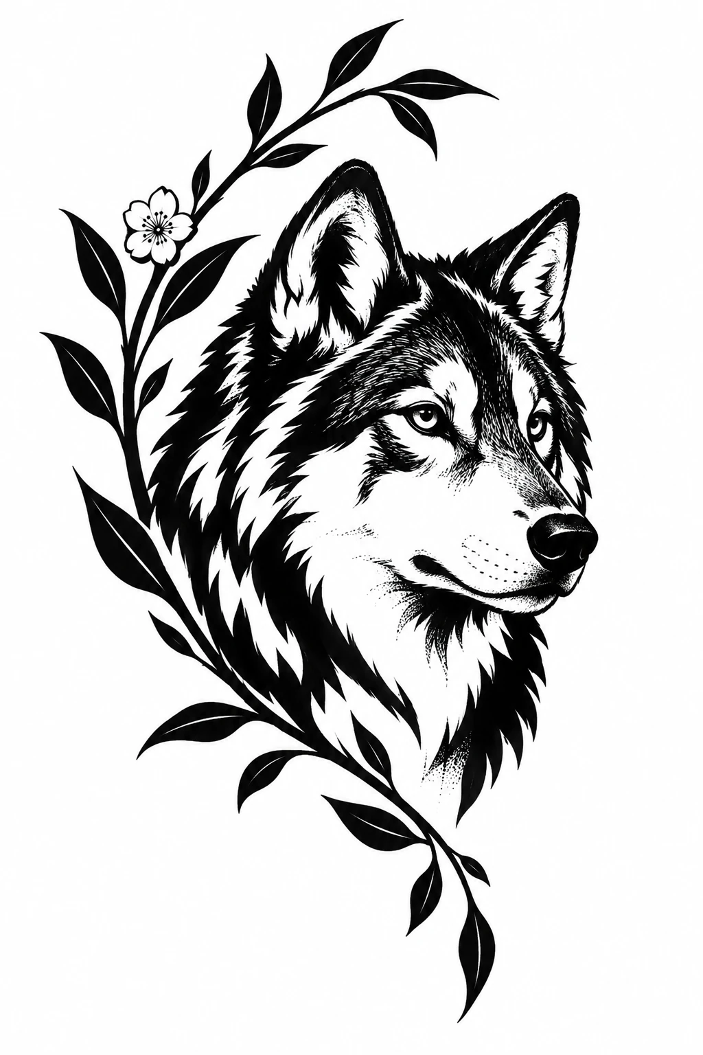 Wolf in Illustrative Blackwork style