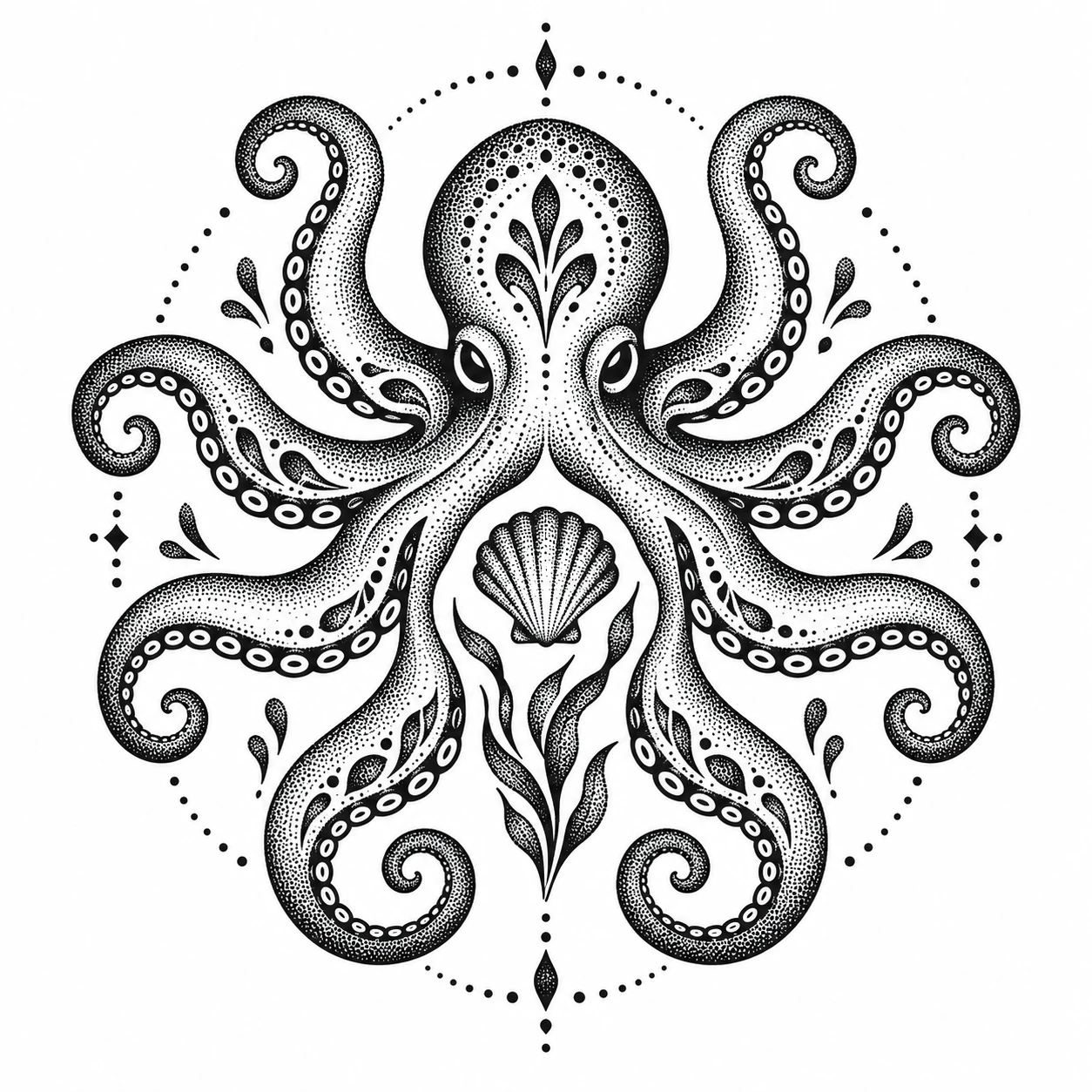 Octopus dotwork tattoo design