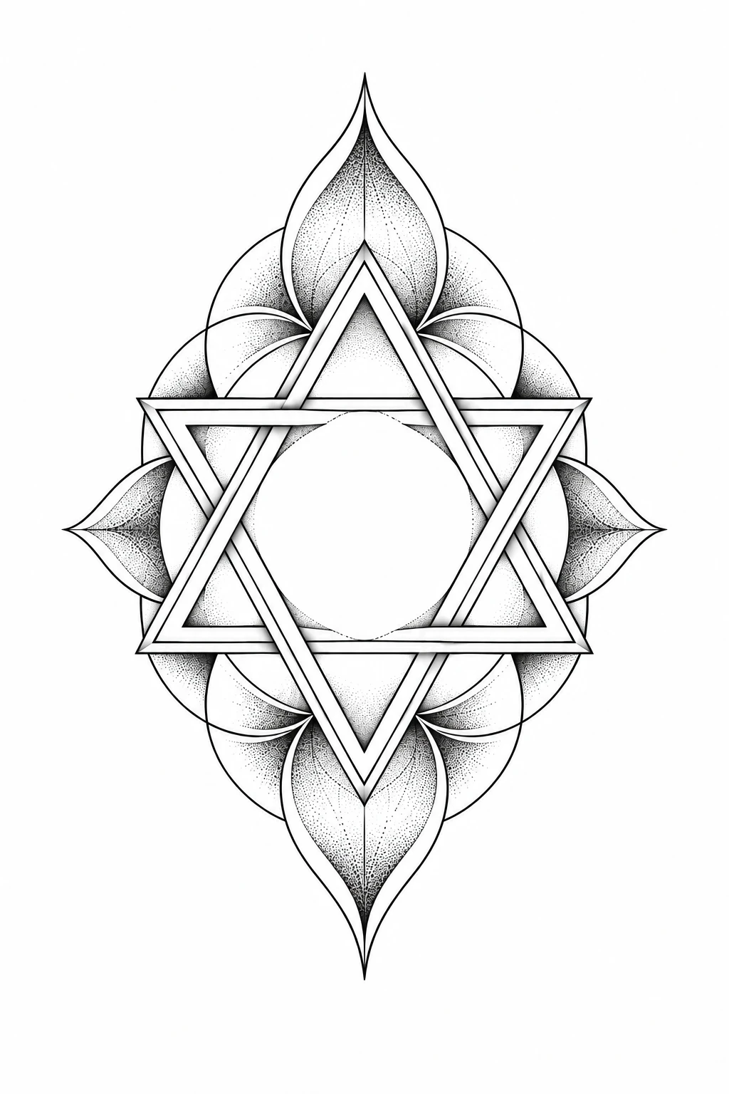 Hexagram & arcs geometric tattoo design