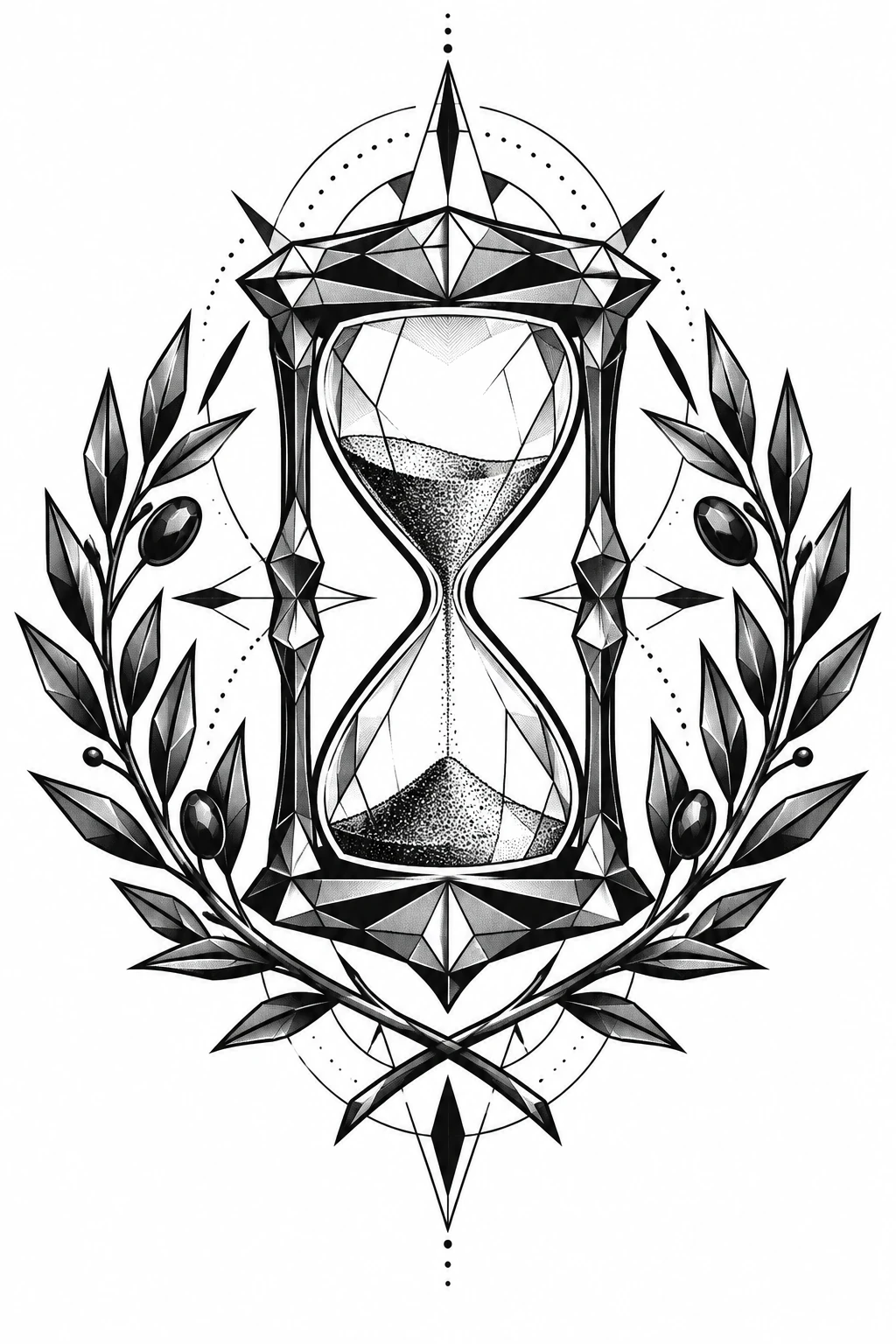 Hourglass & laurel geometric tattoo design