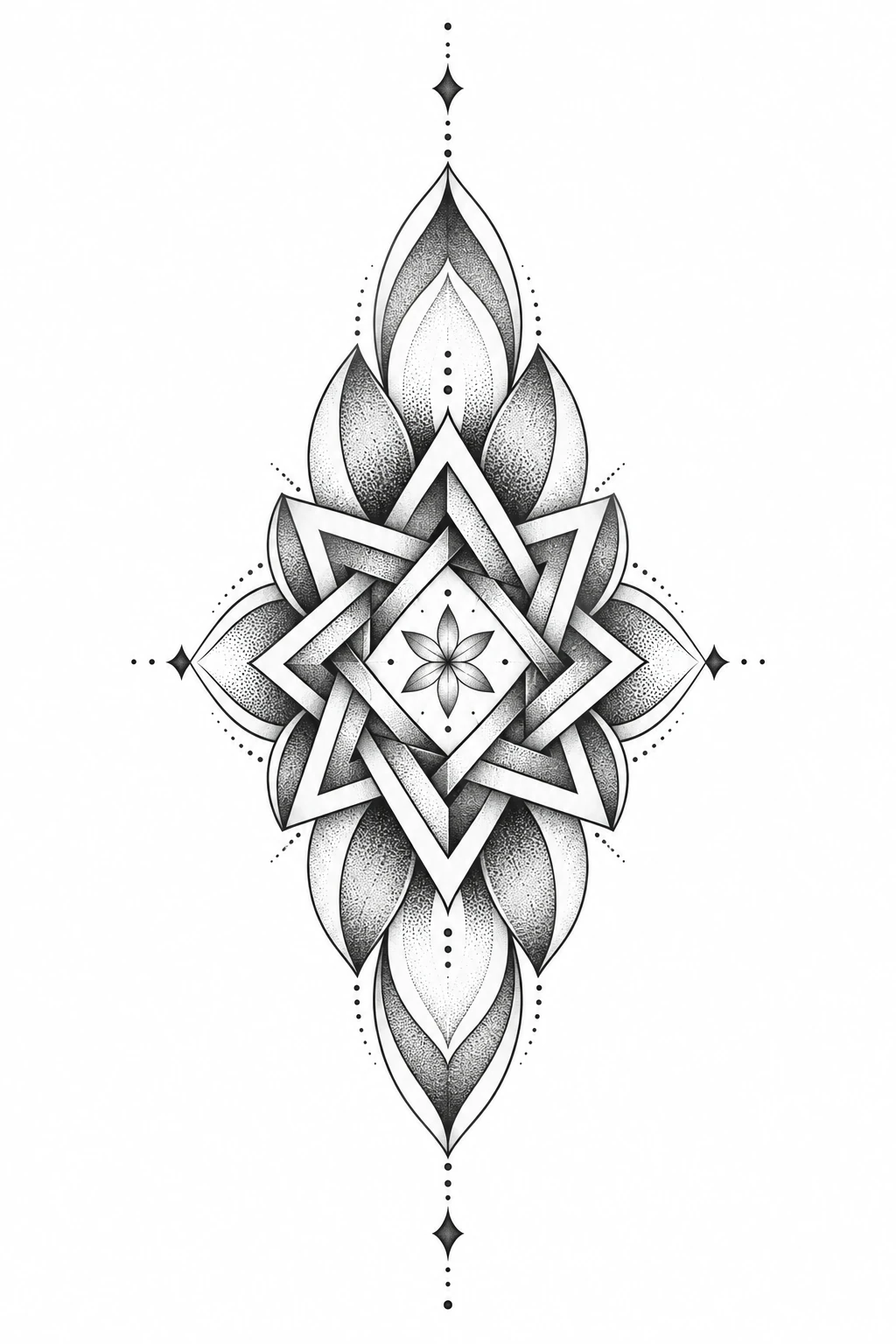 Star knot & arches, geometric tattoo design