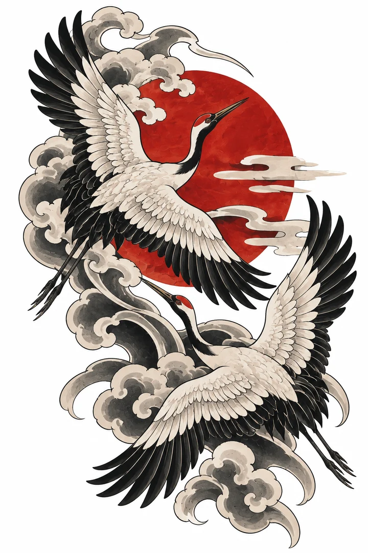 Cranes tattoo design (Japanese)