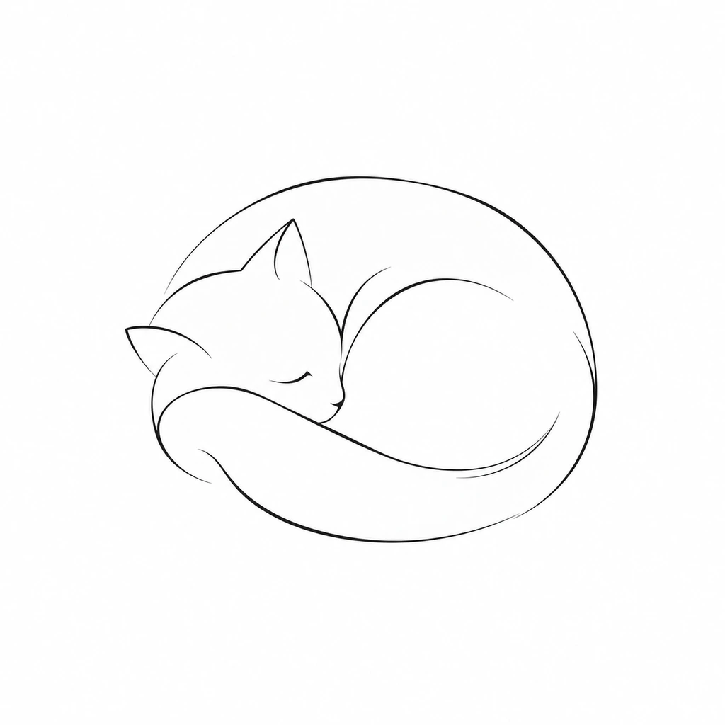 Sleeping cat, fine line tattoo design