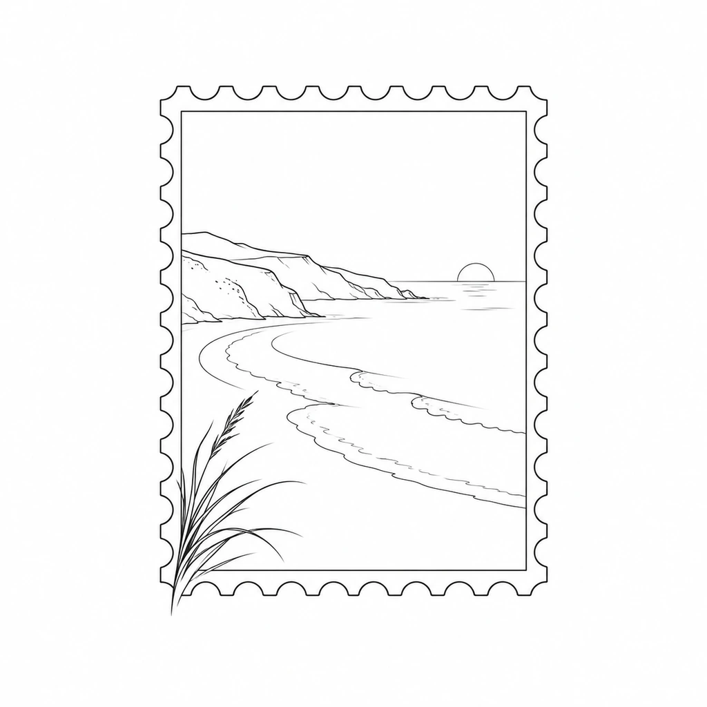 Coastal memory stamp, fine line tattoo design