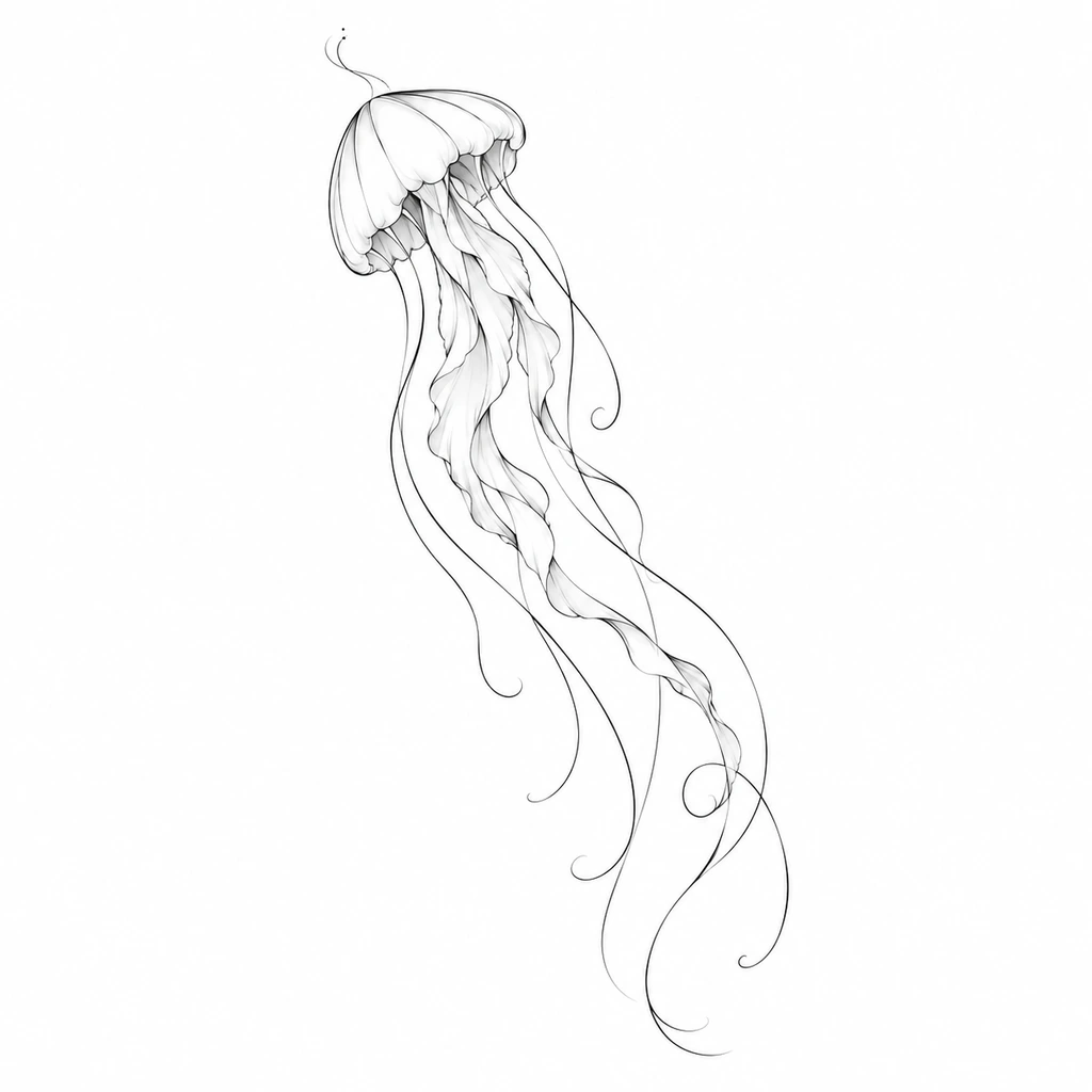 Drifting jellyfish, fine line tattoo design