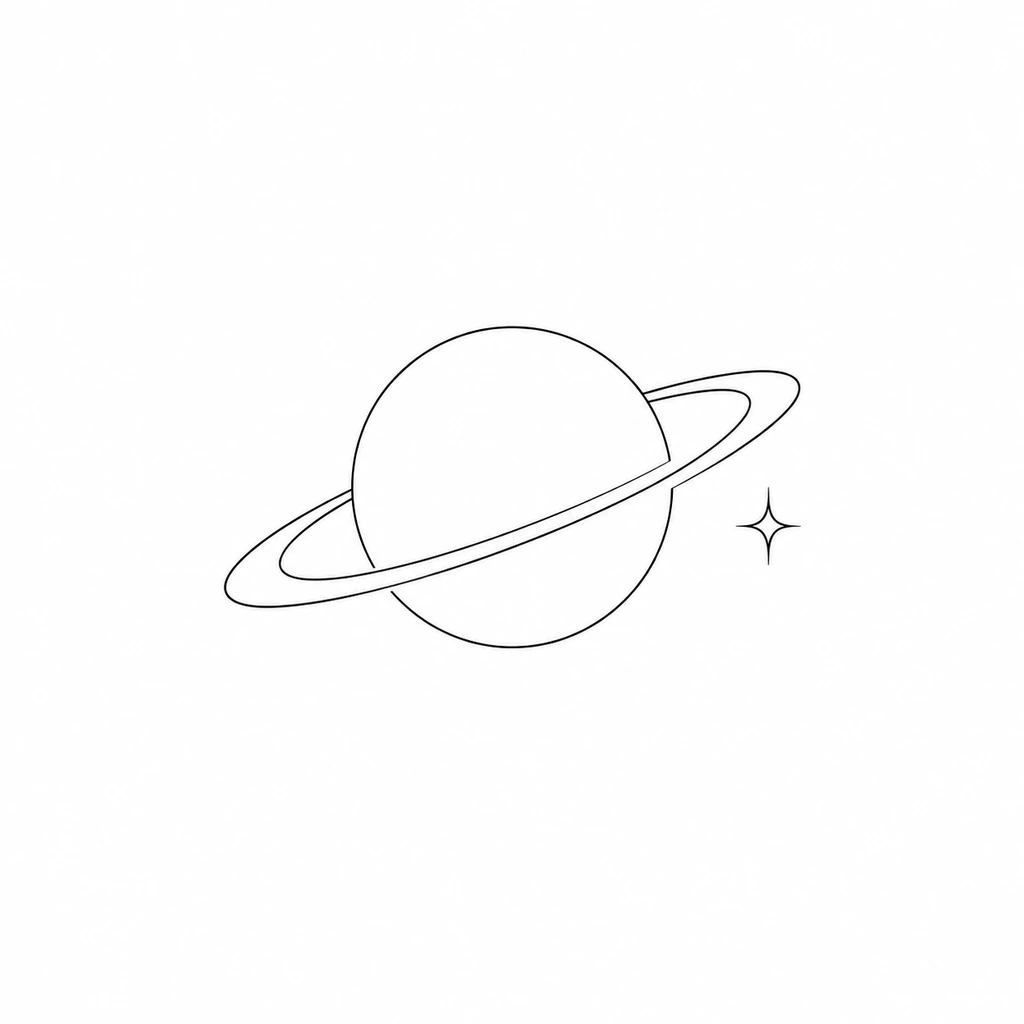Ringed planet, fine line tattoo design