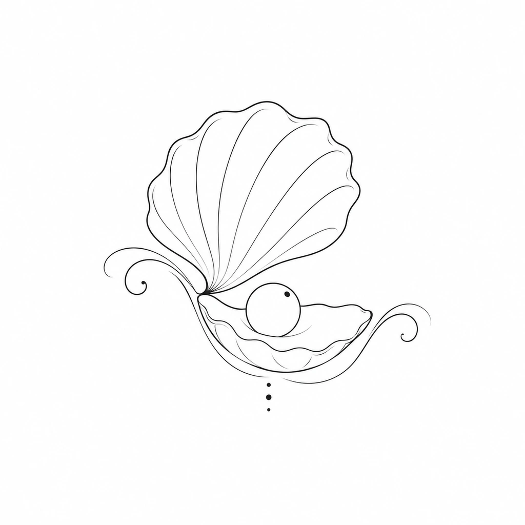 Pearl shell ornament, fine line tattoo design