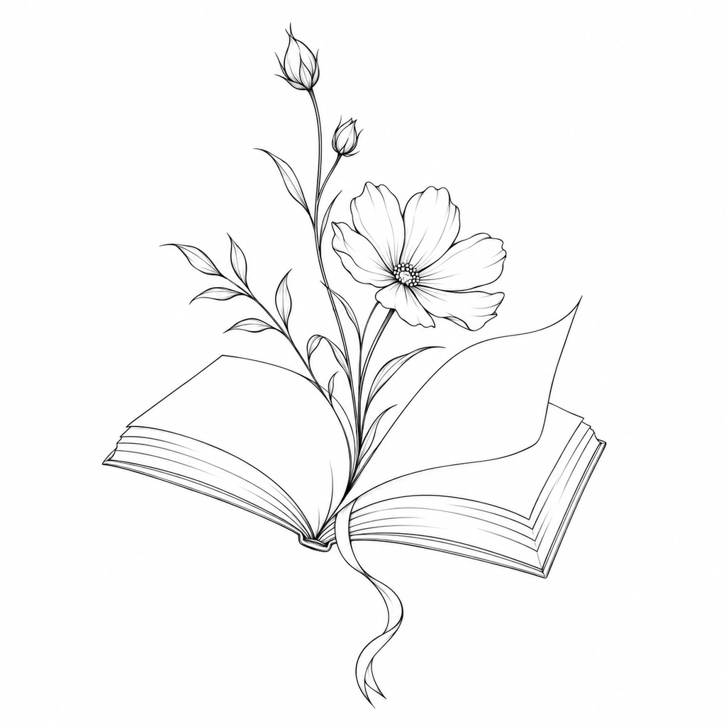 Wildflower storybook, fine line tattoo design