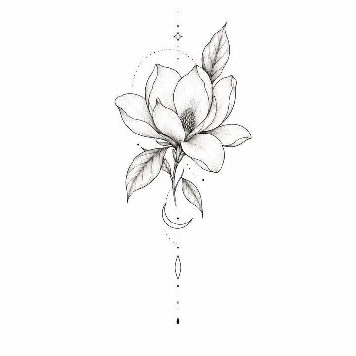 Magnolia, fine line tattoo design