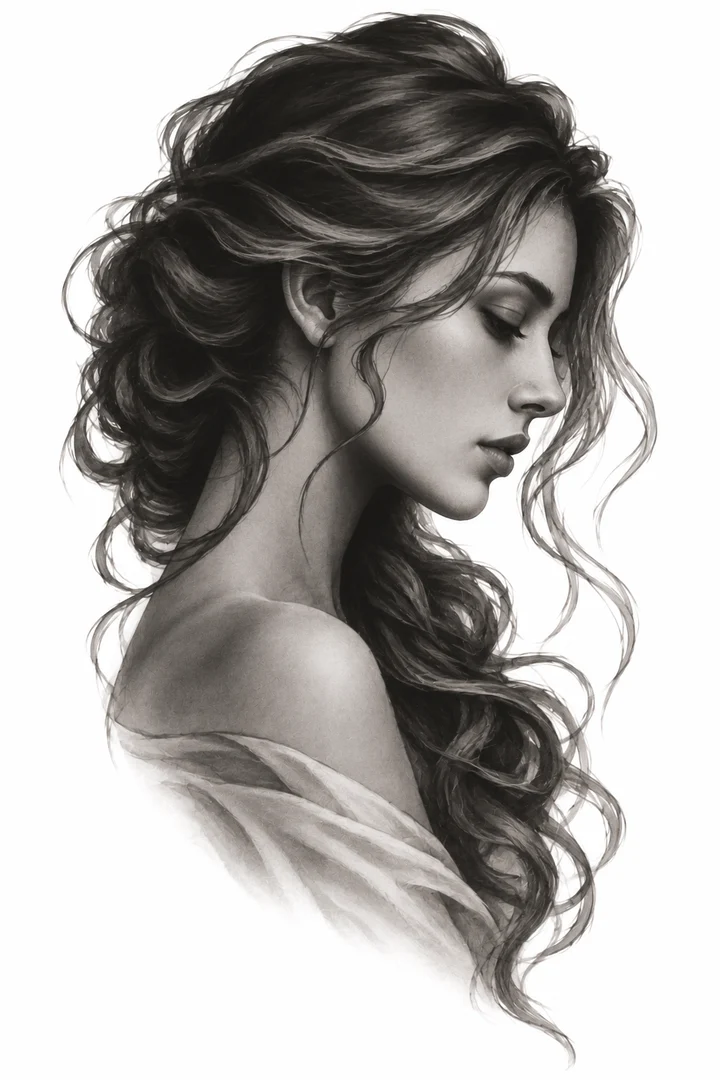Woman in profile tattoo design (Black & grey)