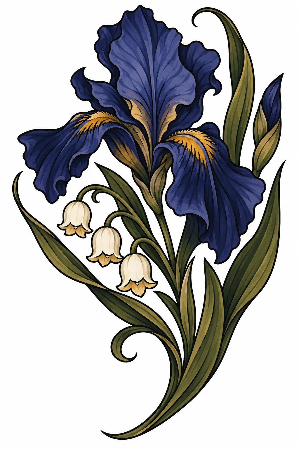 Iris & lily of the valley neo traditional tattoo design