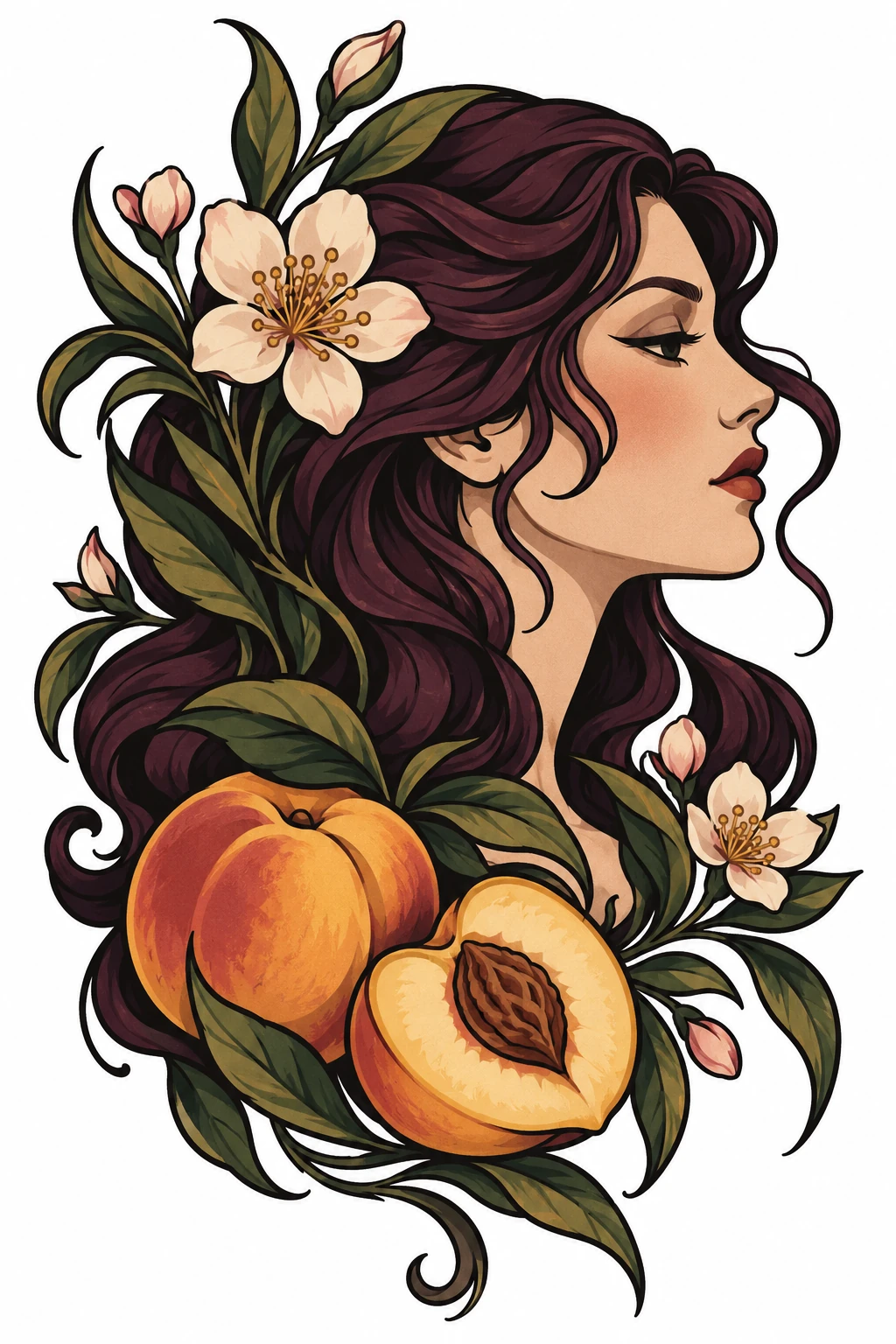 Lady & peaches neo traditional tattoo design
