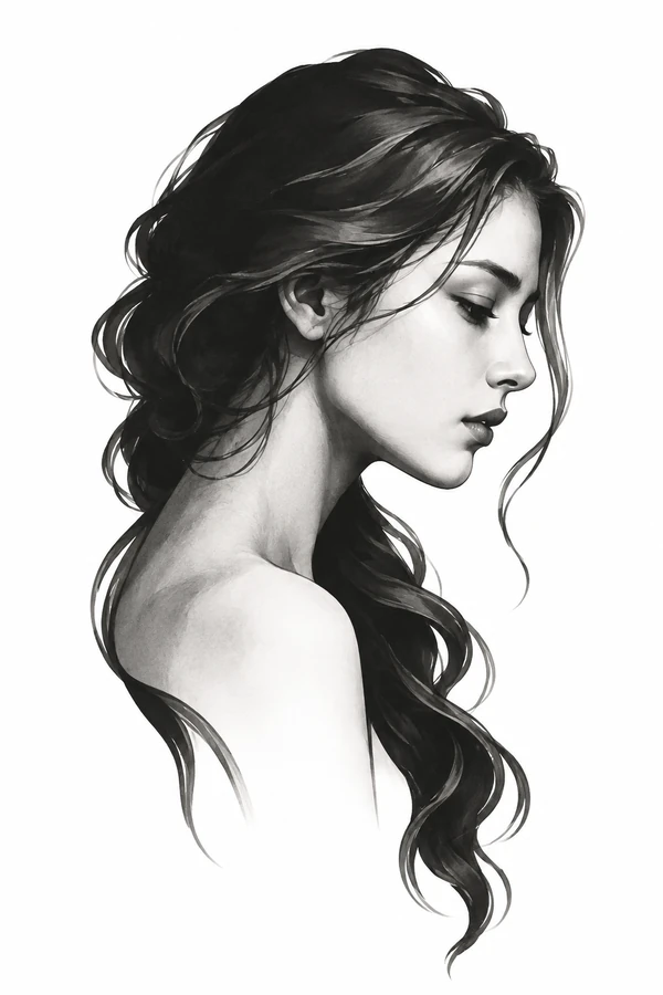 Example of a black-and-grey woman portrait tattoo design